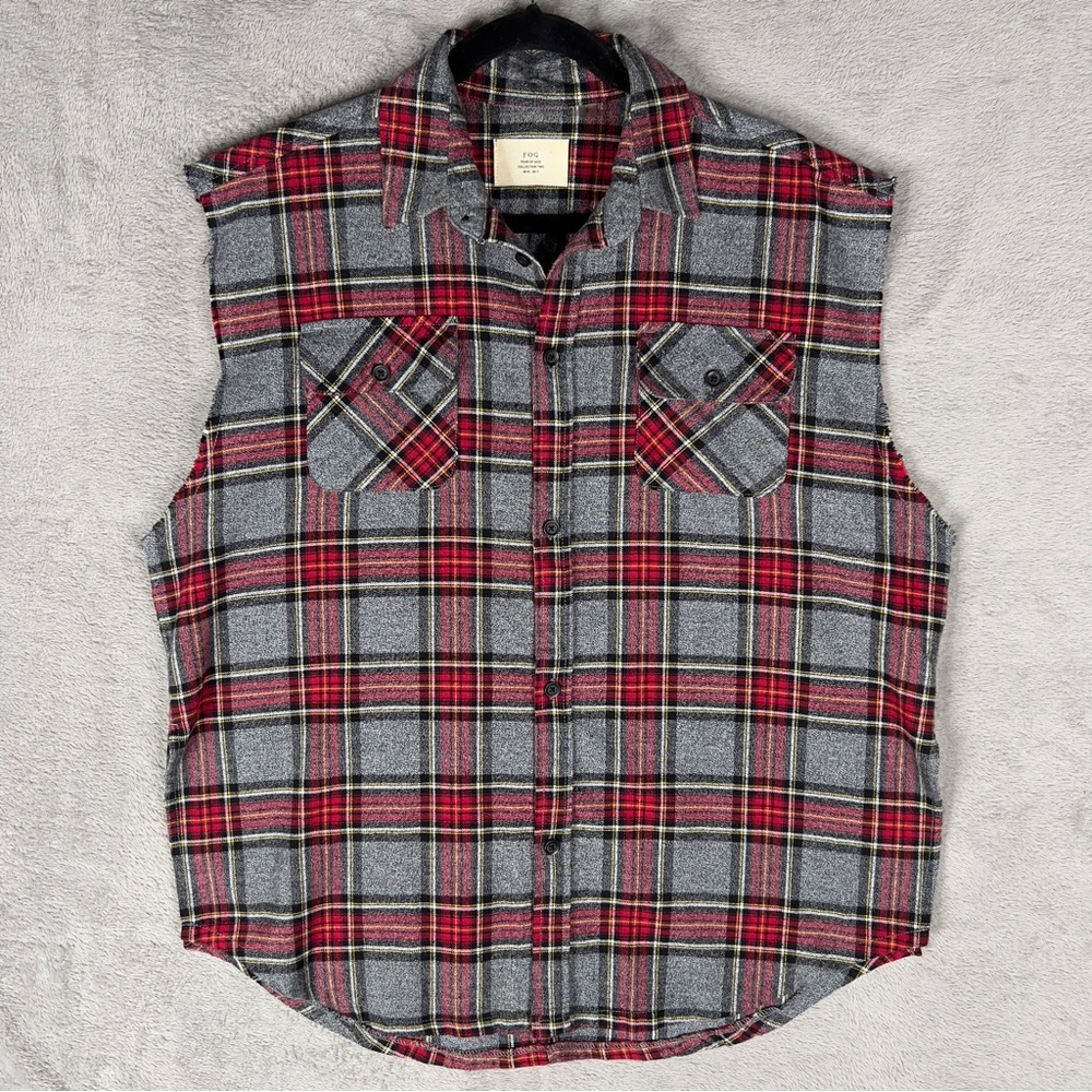 Fear Of God FOG Collection Two Sleeveless Flannel‎ Button Up Shirt Men's Small